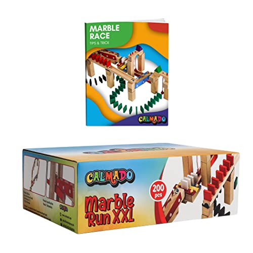 Calmado - 200 Pcs Marble Run Wooden Set / Ball Track Set For Kids / Girls / Boys Made Of Beech Wood + Bag + Instructions #TOP5