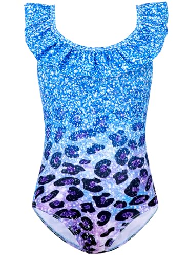 Image of XiaoMoSha Girls Swimsuits Ruffled Round Neck One Piece Bathing Suits Quick Dry UPF 50+ Summer Hawaii Swimwear for Kids 3-10T