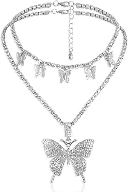 Statment Big Butterfly Pendant Necklace Rhinestone Choker Necklace for Women Jewelry