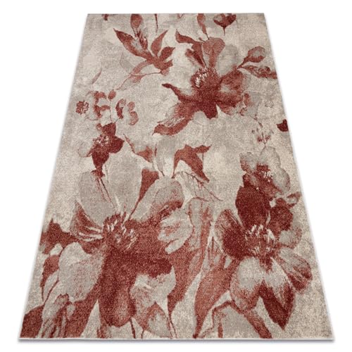 rugsx Alfombra Fusion 8259 Alfombra Moderna en Crema & Vino Rojo con diseño Floral - Salón, Pelo Corto Suave 200x290 cm