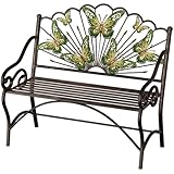 KINGBO 39' Outdoor Bench Garden Bench with Armrest and Backrest Cast Iron Patio...