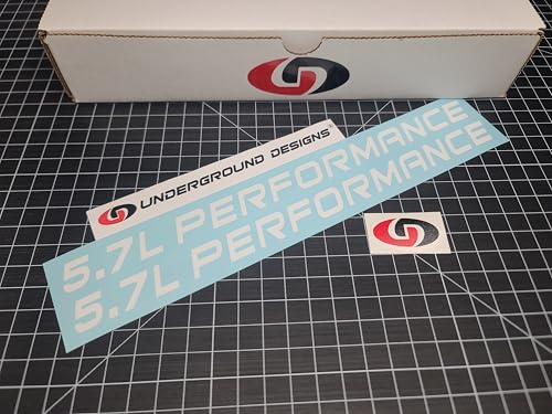 5.7L Performance Decals (2-Pack) Hemi V8 Hood Fender Racing Stickers Fits 2005+ Challenger Charger Ram Durango R/T 300C (Gloss White, 3/4" H x 11.5" L)