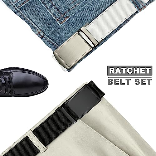 Belt Men Ratchet Belt Dress with 1 3/8" Genuine Leather, Jeans Belt with Click Sliding Buckle，Adjustable Trim to Fit2
