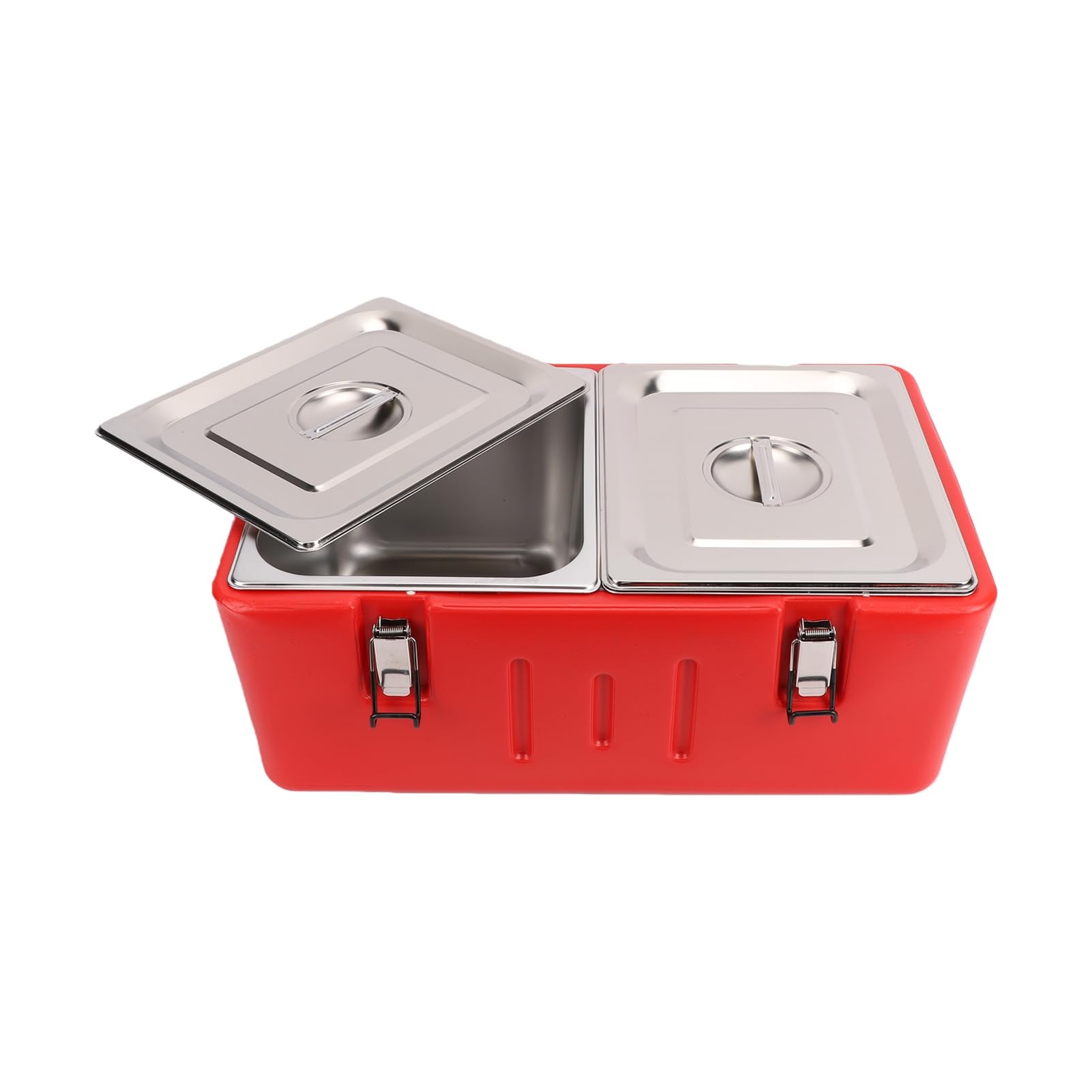 Portador de Bandejas de Alimentos Aislado con 2 Bandejas de Acero Inoxidable, Contenedor de Alimentos Aislado Comercial, Servidor de Buffet de Comida Caliente Fría Aislada