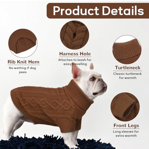 Hjumarayan Hundepullover Kleine Hunde - Schlicht & Elegant Hunde Pullover, Warm Hundepullover mit Geschirrloch, Schöner Hundepulli mit Beinen Hund Pullis für Chihuahua (Kaffee XS)