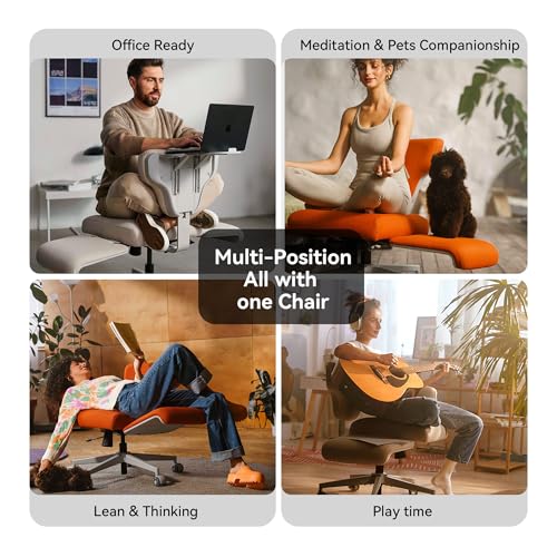 Image of DROGO Freedom-X Multi-Position Cross Legged Office Chair for Work from Home with Laptop Tray, Flexible Armrests, Adjustable Backrest & Cup Holders | Gaming Chair with Breathable Cushion Seat (Orange)