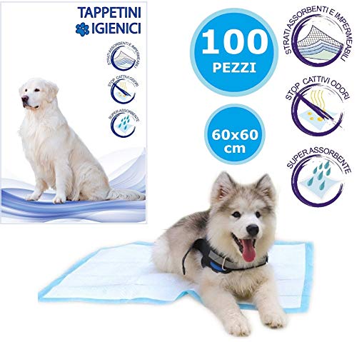 TAPPETINI IGIENICI PER CANI 60x60cm 100PEZZI TAPPETINI ASSORBENTI CON ANTIODORE PER ANIMALI DOMESTICI