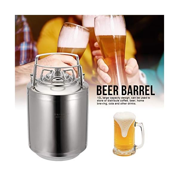 Sorand Beer Keg, 10L Stainless Steel Beer Keg Mini Household Beer Barrel Beverage Keg Home Beer Brewing Tools with Double Handle, for Coffee/Beer/Home Brewing/Cola, Corrosion-resistant - Image 3