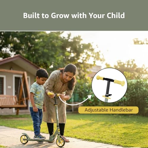 Image of Amazon Brand - Jam & Honey Kids Kick Folding Scooter for Kids (2+ Years) | 3- Step Height Adjustable Handle, Smooth Bearing Wheels & PVC Tyres | BIS Certified | Yellow
