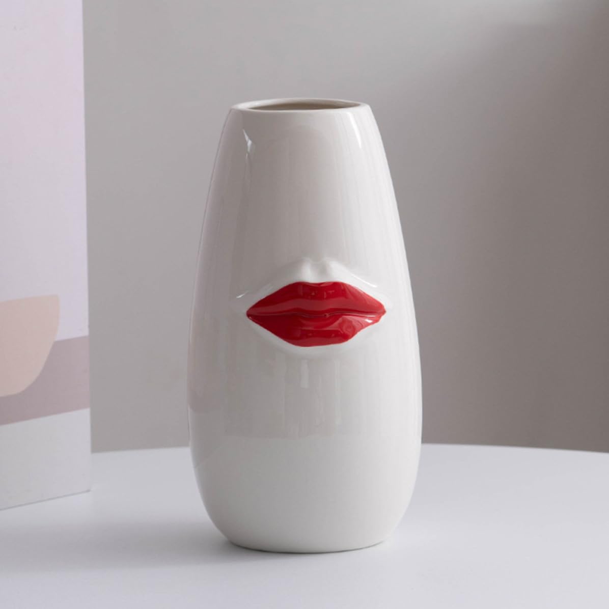 CLISPEED Jarrón Hogar de Cerámica White Diseño de Labios, Jarrón de Mesa de Comedor para Arreglos y Fácil de Almacenar