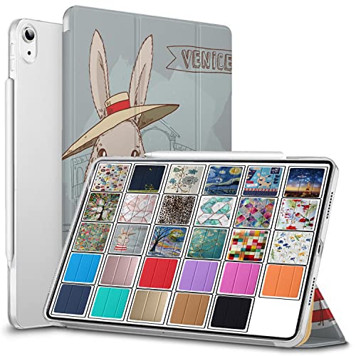 Image of DuraSafe Cases for iPad mini 6th Gen 2021 8.3 Inch [ Mini 6 ] A2567 A2568 A2569 MK893HN /A MLX43HN /A MK8E3HN /A Printed Slim Lightweight Protective PC Dual Angle Stand Clear Flip Back Cover - Bunny Hat