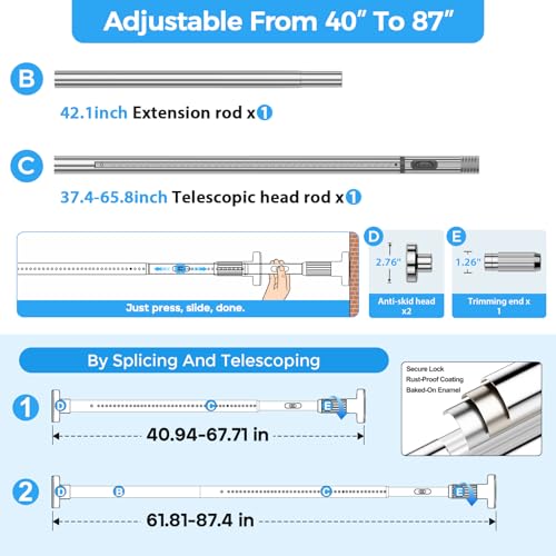 Image of AIZESI 41-86 Inch Heavy Duty Silver Tension Curtain Rod - No Drilling, Adjustable, Rust-Proof for Outdoor, Living Room, Bathroom