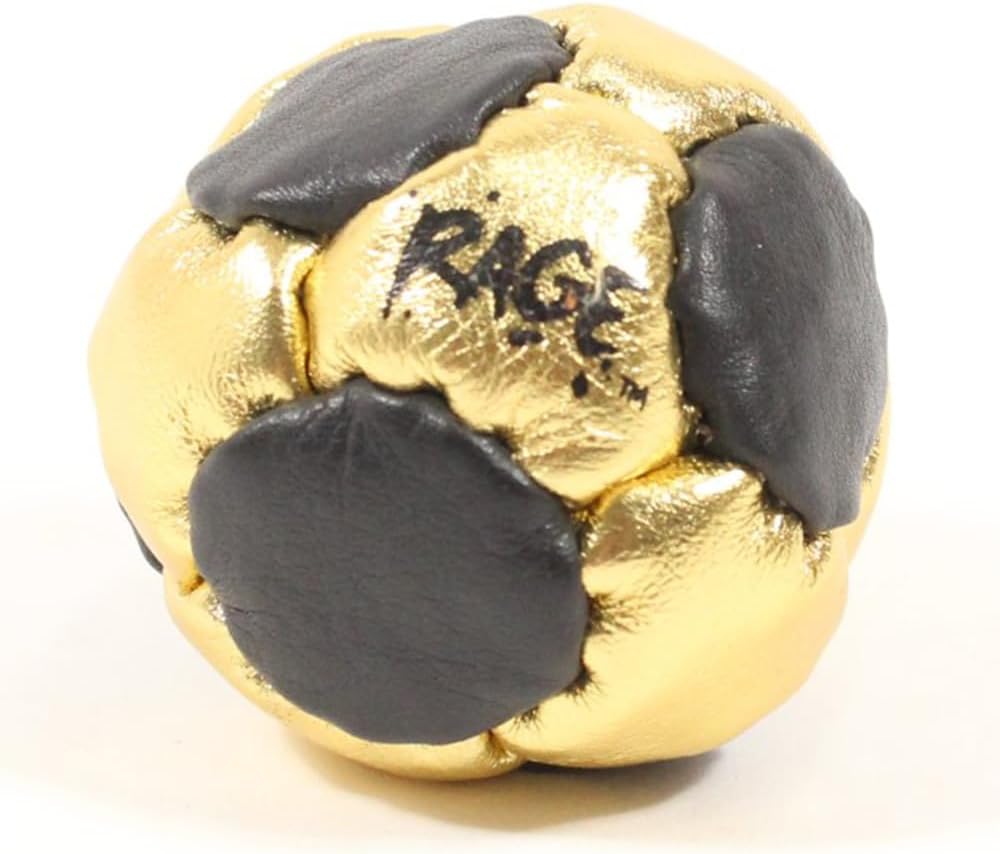 Zeekio Rage Footbag - Leather Grain - 14 Panel - Pellet Filled - Black/Gold