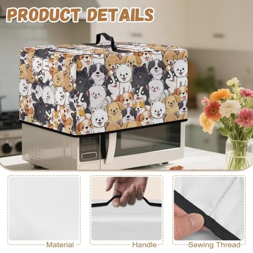 Image of Convection Oven Dust Cover with Handle Washable Microwave Oven Cover Dust Protection Kitchen Appliance Protector, L, 20.9 x 15.7 x 12.4 Inches, Cute Dog Puppy Pattern