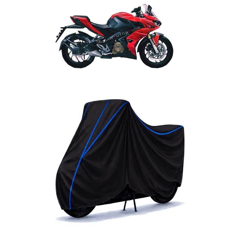 Image of Bajaj Pulsar SS 400 Bike Cover Water Resistant Universal Motorcycle Rain | Heavy Duty UV Protection, Dust, Scratch Indoor Outdoor All Weather with Black Blue Piping Elastic