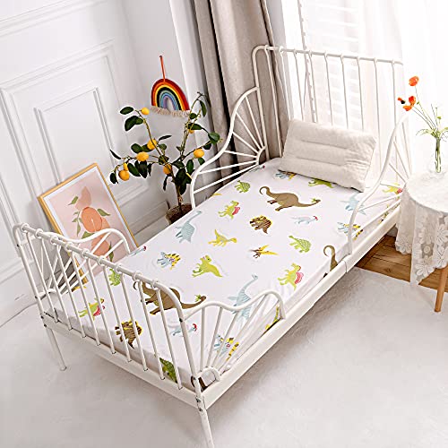 Image of Bedding Fitted Sheet with Deep Pocket,Thicken Printed Fabric Bed Sheets (White(Dinosaur), Full)