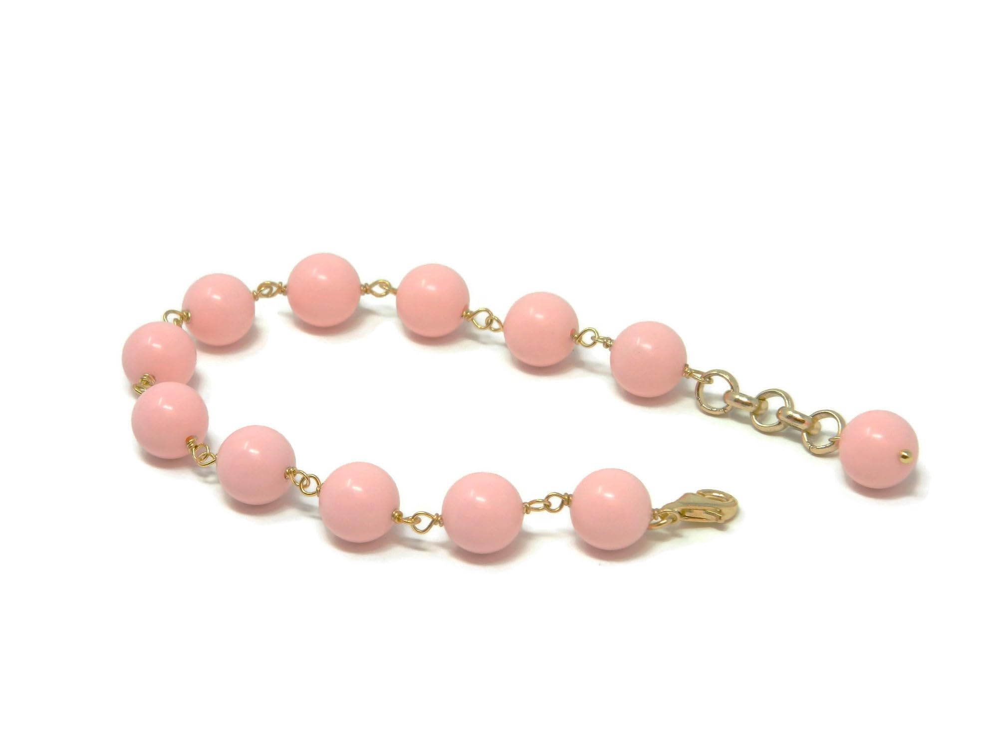 Bracciale Donna Handmade con Palline 10 mm in Pasta di Corallo Rosa | Argento 925 Placcato Oro | Made in Italy | Elegante e Anallergico | DodiGioielli