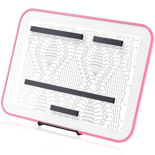 Image of Flutesan 8 x 12 Inches Knitting Pattern Holder with 4 Replacement Magnets Knitting Chart Keeper Cross Stitch Magnetic Board Cross Stitch Accessories and Supplies for Crochet(Pink Border)