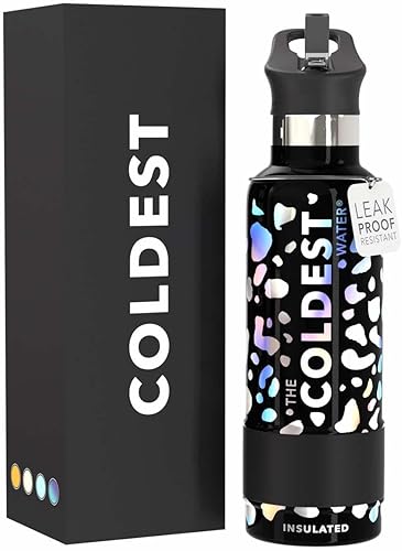 Miniatura 59 de Coldest - Botella de agua deportiva con tapa con popote y asa, a prueba de fugas, de acero inoxidable con aislamiento al vacío de doble pared,