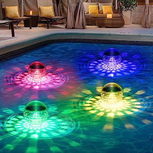 Luces Flotantes Para Piscina,4 Luz Solar para Piscinas IPX6 Impermeable Luz Flotante Piscina,iluminación para Estanque para,Agua Luces Multicolores Luz Sumergible para Piscina,Estanques Decoración