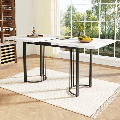 Table rectangulaire aspect marbre blanc et pieds design géométriques - 2