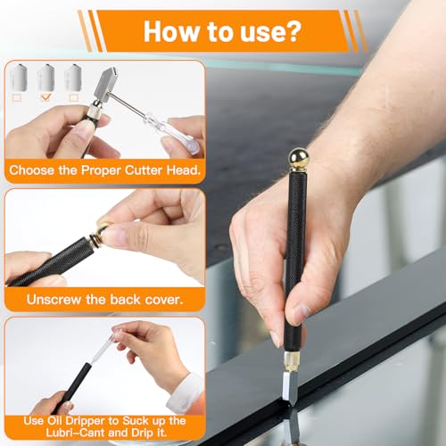 Miniatura 3 de Lalago 8pcs Cortador De Vidrio Para Botellas, Alicates Para Romper Y Rejuntar Vidrio, Juego De Alicates Para Correr Vidrio Con 2 Cabezales De Corte De Repuesto, Tubo De Goteo Para Azulejos De Mosaico