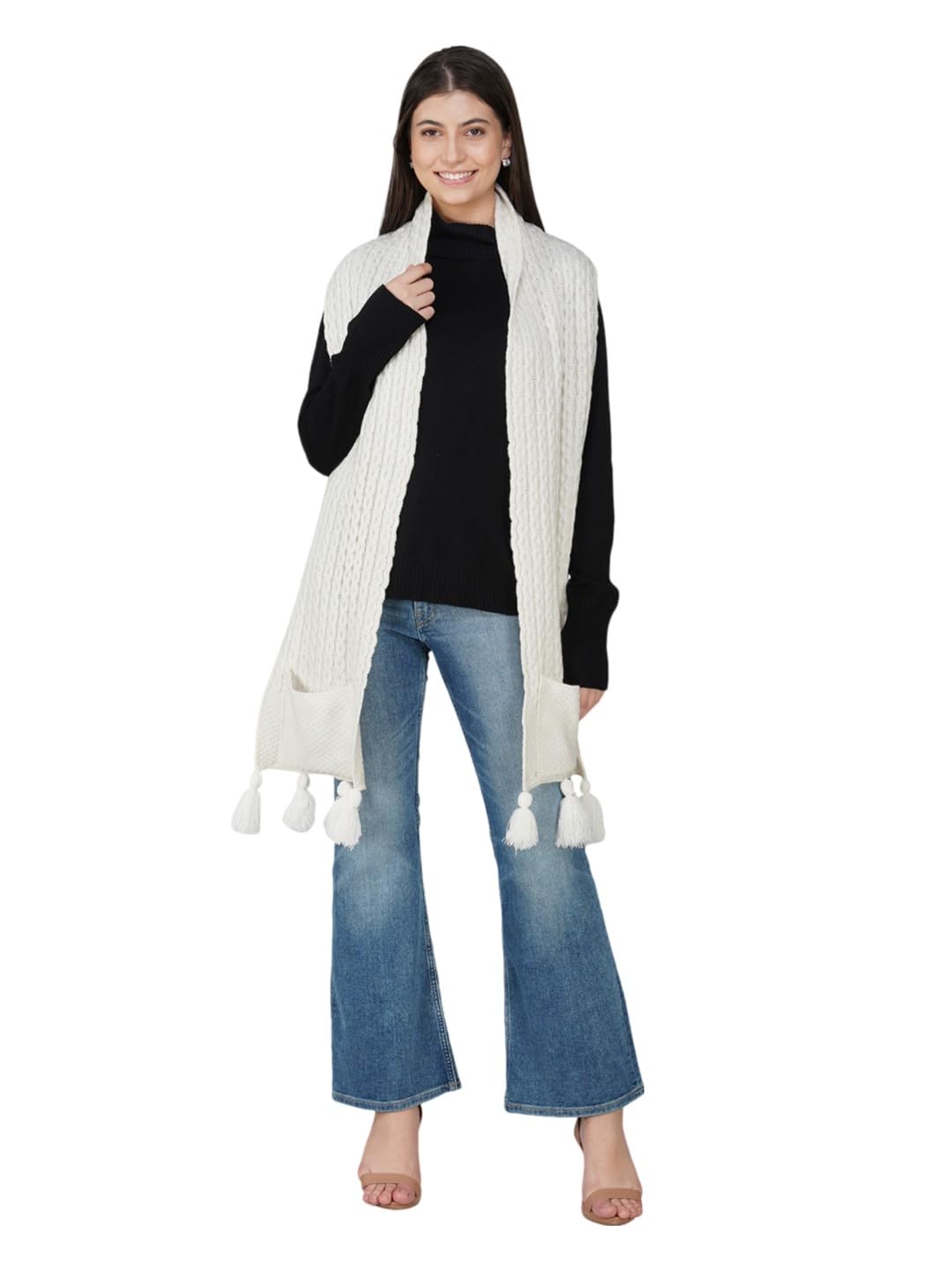 joe hazel Women White Vanilla Chunky Fringe Muffler-picture-30