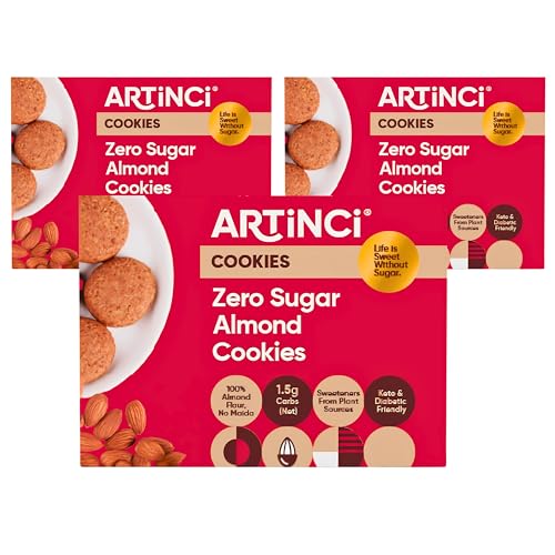 Image of Artinci Sugar Free Almond Cookies (185g x 3), Premium California Almond Flour, Gluten-Free, No Maida, Diabetic Friendly, High Protein and High Fiber Digestive Biscuits, Sugarfree Healthy Cookies