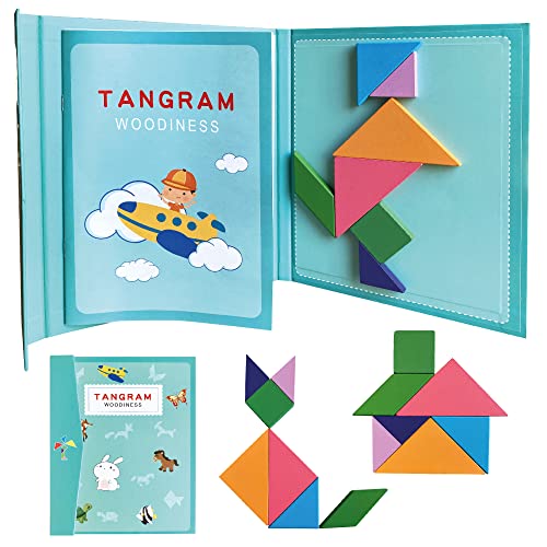 Rompecabezas Tangram de Madera magnetica. Juguete de Tangram Infantil, Juego Educativo con 150 Creaciones, Ideal para niños. Contiene 7 Piezas Cover