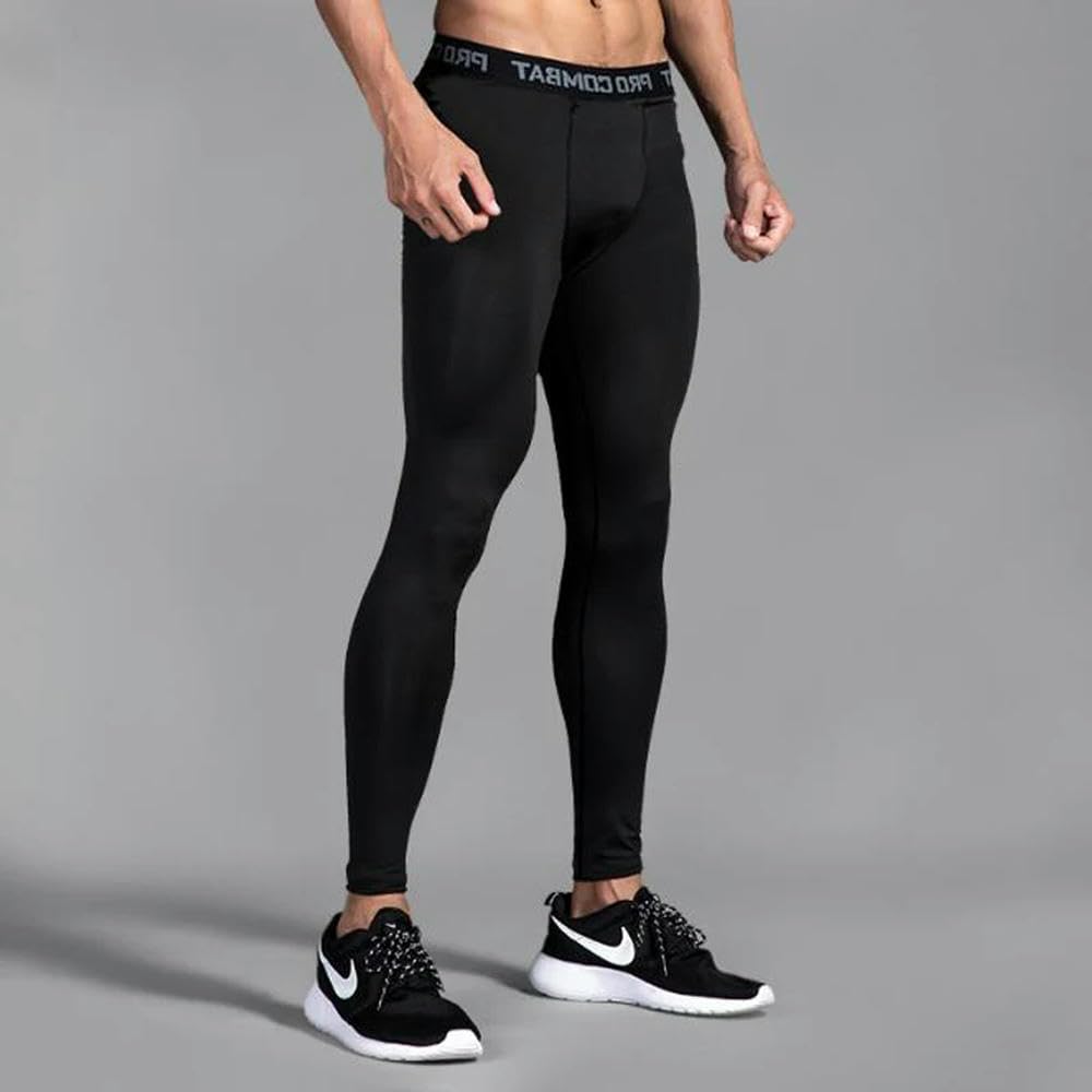 DYRBF Leggings da uomo a compressione con stampa a lettere in vita, per corsa, palestra, corti, lunghezza intera, nero, bianco, blu navy, grigio