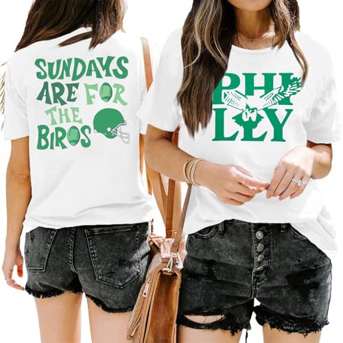 Football Shirt for Women Sunday Funday T Shirt Game Day Tee Cute Print Crewneck Tee