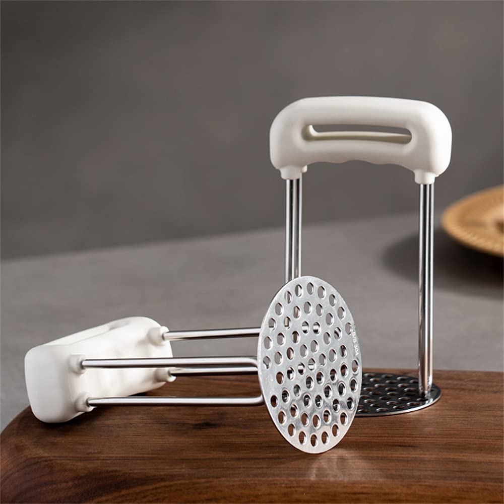 Potato Masher, Potato Reicer en acier inoxydable avec poignée en matériau PP, ustensile de masher alimentaire, masher à la main, masher végétatable, nettoyage à vaisselle (WHITE)
