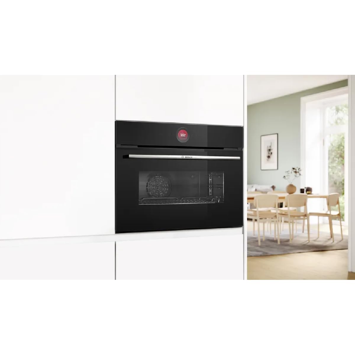 Bosch - Horno Compacto, 60 cm, Serie 8, Electrónica TFT TouchControl, AirFry, Función Assist, Home Connect, Pirólisis, Negro, CBG7741B1