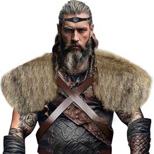 Cape viking pour homme en fausse fourrure et son bandeau médiéval pour cosplay