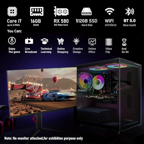 Image of STGAubron Gaming PC Desktop Computer, Intel Core i7 up to 3.9G, 16G RAM, 512G SSD, Radeon RX 580 16G, WiFi 6, BT 5.0, RGB Fan x 3, Windows 11 Home