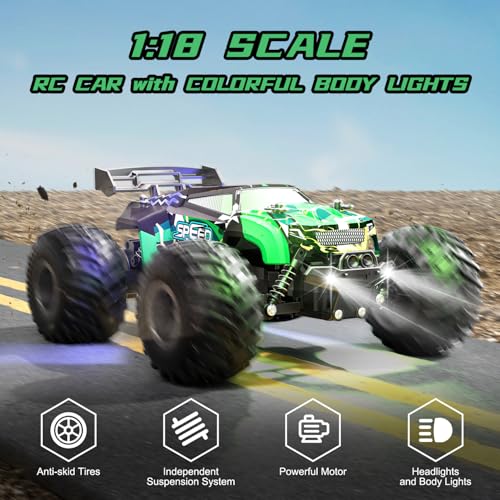 Remote Control Car RC Cars All Terrain Monster Truck, Outdoor 2WD Off Road Hobby RC Truck with 2 Rechargeable Batteries and Colorful Light, 20Km/h Fast RC Car Toys Gift for Kids Boys - Image 3