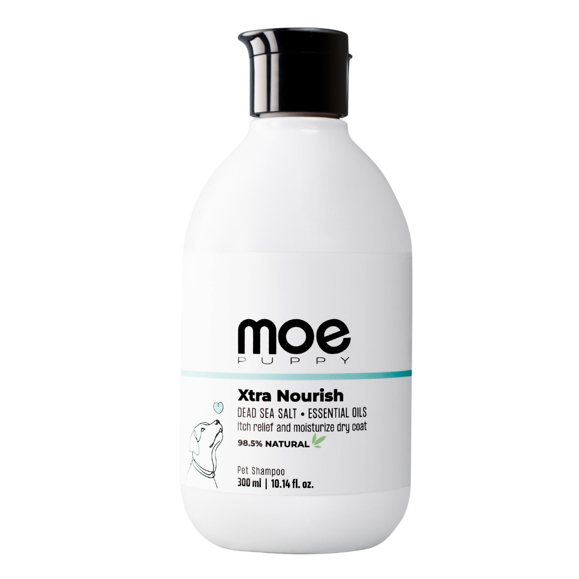 Moe Puppy Xtra Nourish Medicated Dog & Cat | Anti-Itch Skin Relief | Herbal Dog Shampoo | Antifungal & Antibacterial | Gentle Formula of Dead Sea Salt & 3 Essential Oil & Nourishing Formula (300ml)