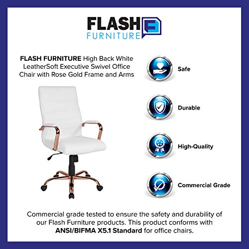 Flash Furniture Whitney High Back Desk Chair - White Leathersoft Executive Swivel Office Chair With Rose Gold Frame - Swivel Arm Chair #TOP3