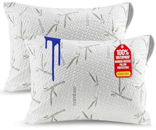 Utopia Bedding Waterproof Pillow Protectors with Zipper Standard Size (2 Pack), Soft and Cooling...
