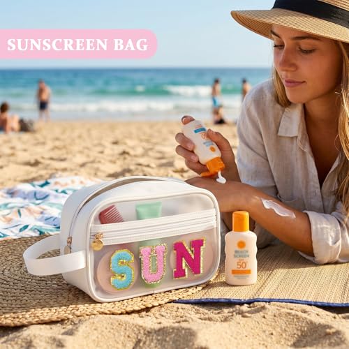 Image of COSHAYSOO Clear SUN Makeup Bag Sunscreen SPF Pouch Beach Pool Lake Spa Travel Cosmetic Toiletry Stuff Organizer for Women Teenage Girls Mothers Day Nurse Appreciation Graduation Preppy Gifts