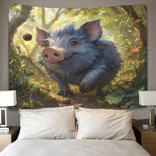 Tapisserie murale cochon 3D en polyester doux de format 150x200 cm