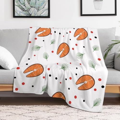 Mantas De Sofá Rodajas De Salmón con Frutos Rojos Manta Peluche Transpirable Sobrecama para Viaje Sillón Hombre 100x125cm