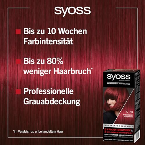 Foto von Syoss Color Coloration 5_29 Intensives Rot Stufe 3 (3 x 115 ml), permanente Haarfarbe für bis zu 10 Wochen Farbintensität und 70% weniger Haarbruch*