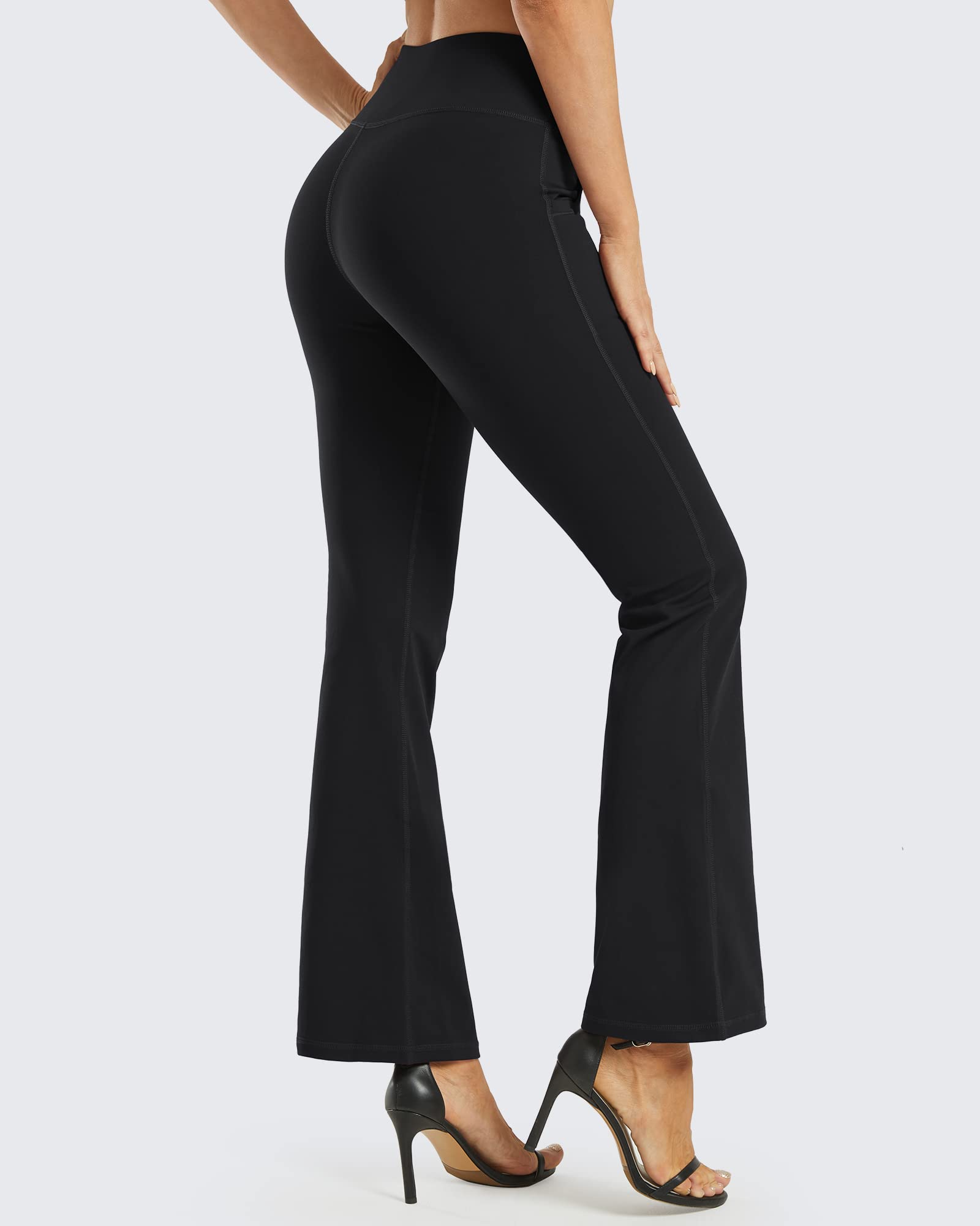 Promover Pantalon de yoga évasé à taille haute avec poches style legging décontracté, Taille S