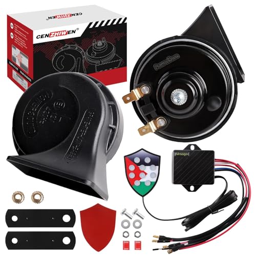 Cenzhiwen Musical Car Horn with Controller 12v Motorcycle Horns High/Low Tone Metal Dual Horns Kit Waterproof with Cars, Motorbike,Pickup. Alternative Electronic Components for Cars and truck(10-tone)