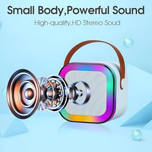 Image of Kids Karaoke Speaker with Wireless Microphone | Portable Bluetooth Singing Machine with LED Lights | Mini Rechargeable Karaoke System for Boys & Girls (1 Mic, Blue)