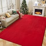 Amearea Modern Area Rugs for Bedroom Living Room, 4x6 Feet Red Thickened Memory Foam Rug, Fluffy Indoor Washable Rugs Non Slip Minimalist Carpet for Kids Boys Girls Dorm Nursery Room Decor