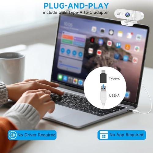 Image of AOC White 4k Webcam for PC with Microphone, Computer Camera with Noise Cancellation, Privacy Cover, 99 FOV, Plug & Play USB Webcam for Streaming, Conferencing, Zoom, Skype, Facetime