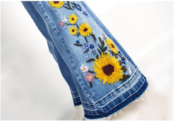 Women's Wide-Leg Denim Pants with a Stylish Floral Embroidered Bell Bottom Flare Jeans - Image 5