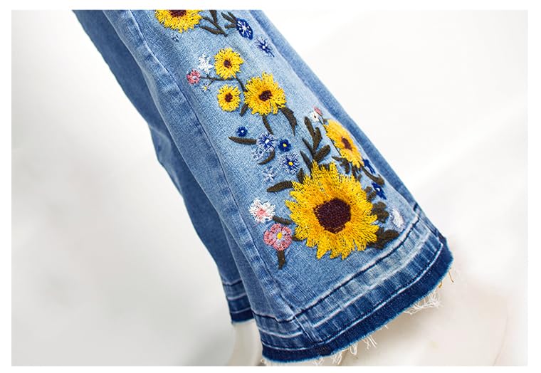 Women's Wide-Leg Denim Pants with a Stylish Floral Embroidered Bell Bottom Flare Jeans4